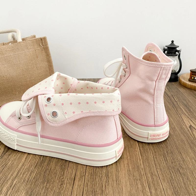 Fresh Women Canvas Shoes High Flat Canvas Sneakers Lace Up Student Black Sport Shoes Pink Girls Shoe Summer