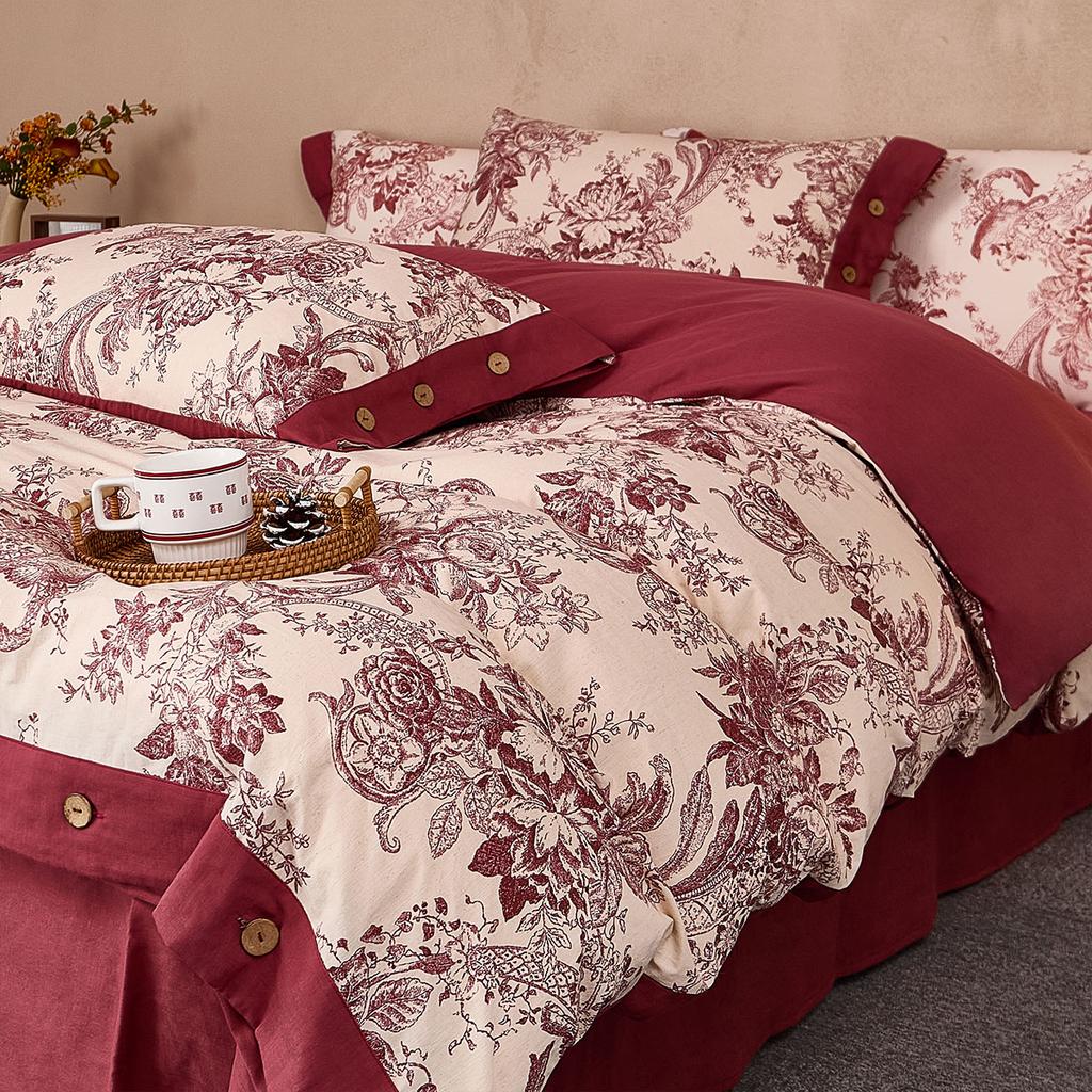 Fashionable and high-end floral print cotton and linen wedding four piece set - buttons by the Seine River