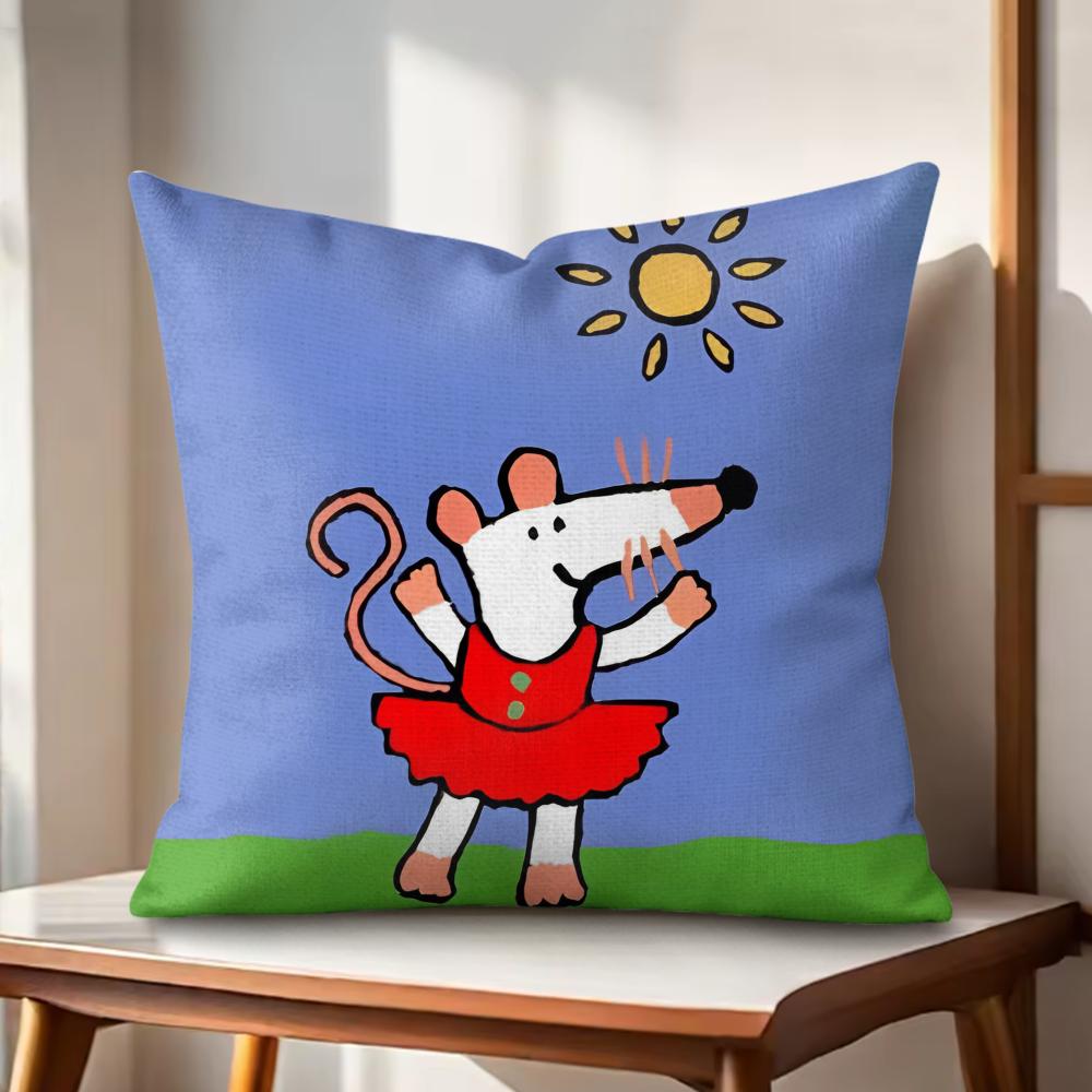 Cute Bobo the Mouse Cushion Cover Natural Linen Organic Fabric DoubleSided Printing Couch Pillow Covers Home Decor
