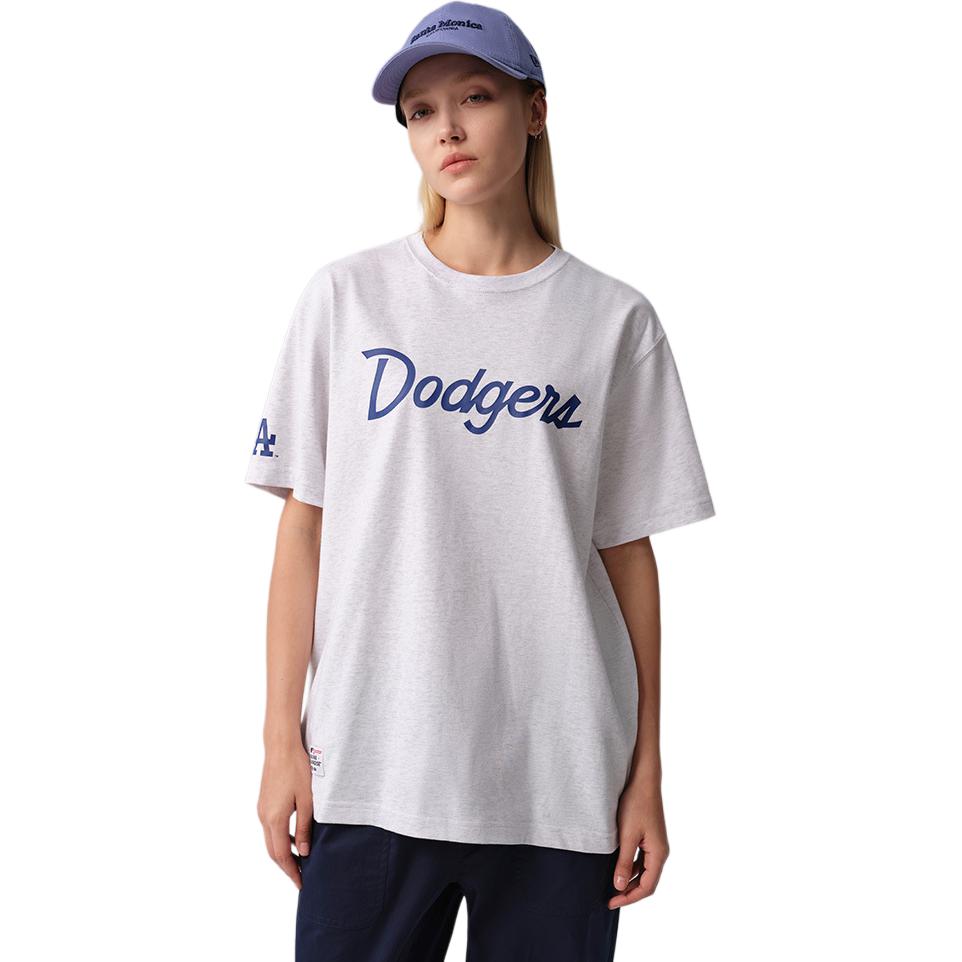 New Era SS24 MLB Los Angeles Dodgers Wzór z literami Luźna koszulka unisex z okrągłym dekoltem i krótkim rękawem Szara 14179149