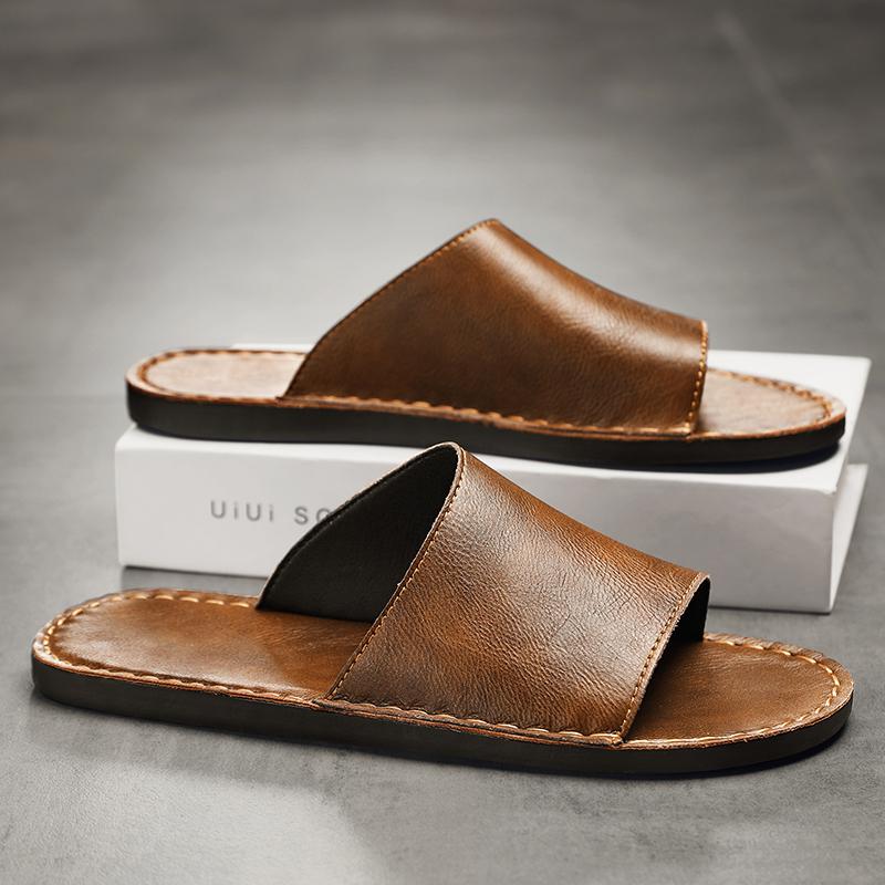 Men Slippers Handmade Simple Flats Gladiator Sandals Outdoor Summer Roman Sandals Open Toe Beach Shoes Plus Size