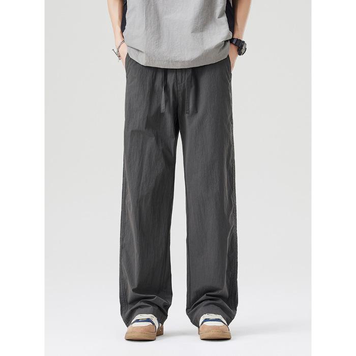 Summer thin ice silk casual pants men's loose straight large size trendy brand Japanese quick-drying wide-leg men's pants