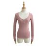 Spicy Girl Ribbed Peach V-neck Buttoned Slimming Long-sleeve T-shirt for Women - Spring 2025 Collection