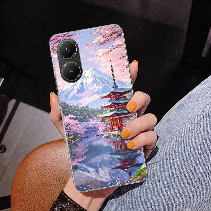 Japanese Cherry Mount Fuji Phone Case For Xiaomi Poco X7 X6 X5 Pro F7 Ultra Redmi 15C 15 13C 13 12C 12 10 10A 10C 9 9A 9C 9T Cov