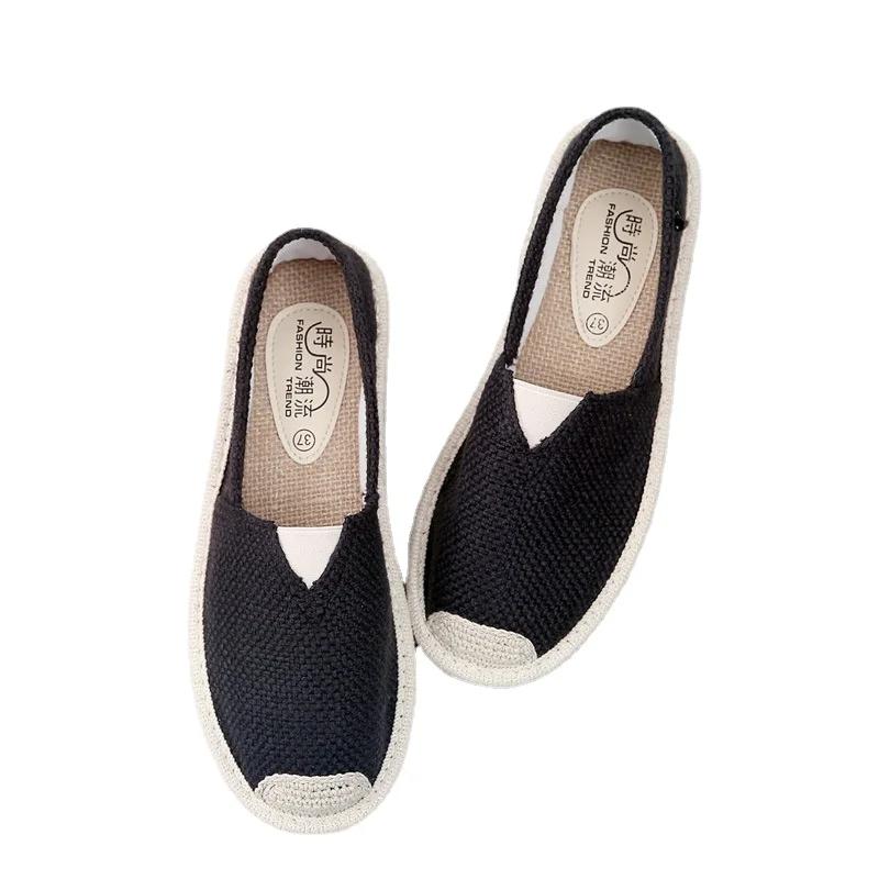 Summer Linen Flat Shoes Women Lightweight Breathable Fisherman Shoes Ladies Soft Casual Shoes Slip On Lazy Loafers 2024