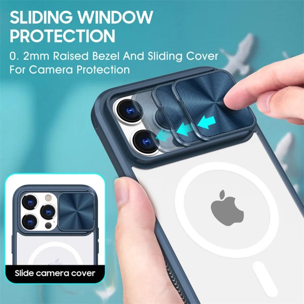 Slide Camera Lens Protector Armor Case For iPhone 16 15 13 14 Plus 11 12 Pro Max For Magsafe Shockproof Armor Bumper Clear Cover