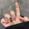Black Fan Girl Cat Eye Short Nails - Handmade Solid Color Fake Nails for Brides and Students