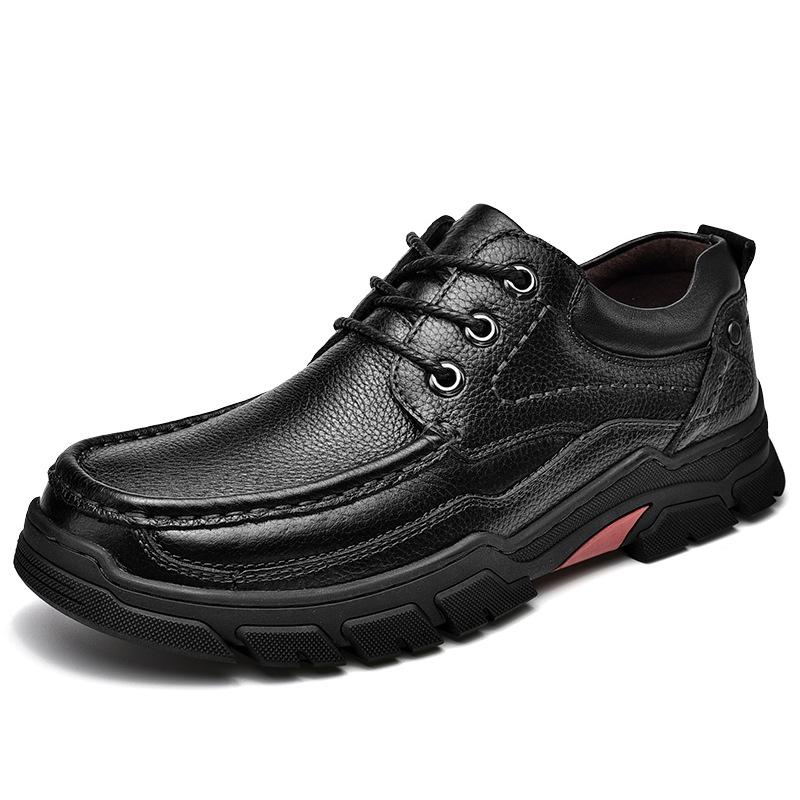 

2025 уличная повседневная обувь мужская кожаная весенне-осенняя на толстой подошве износостойкая обувь для инструментов черные кожаные туфли с большим носком папины мужские туфли 38