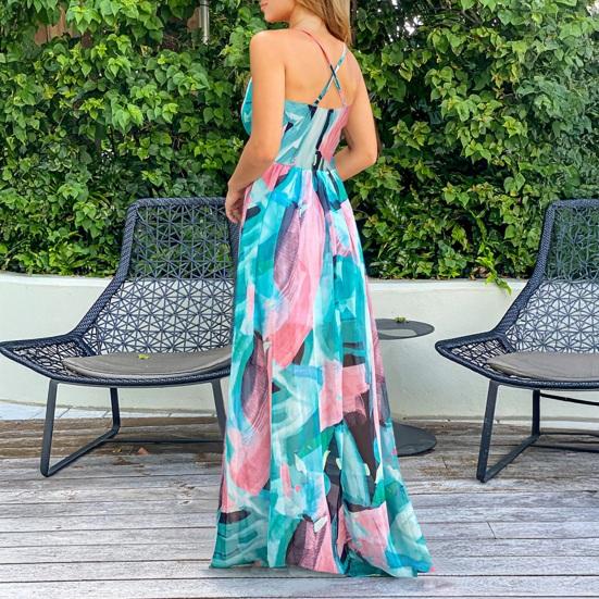 Women's Sleeveless Boho Maxi Dress Spaghetti Summer Tropical Style Beach Vacation