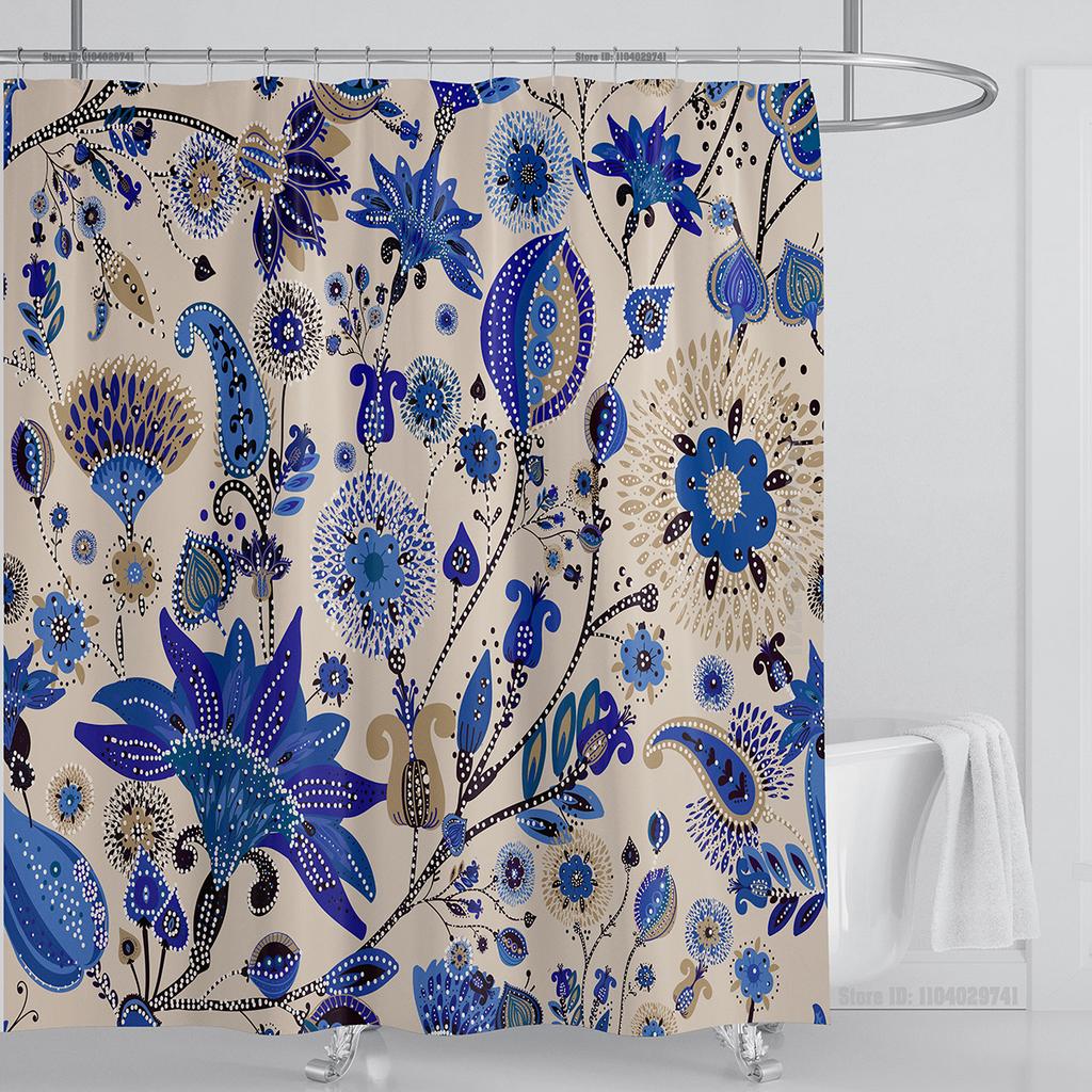 Boho Luxury Floral modern Shower Curtain flower printing Waterproof Polyester Bathroom Curtain with Hooks Bathtub Screen