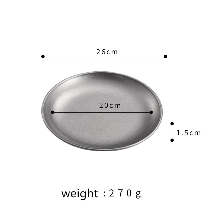 Retro korejský nerezový úložný tác na potraviny, ovocný dort, steak, kulatý talíř, dekorativní mělké nádobí, kuchyňský organizér