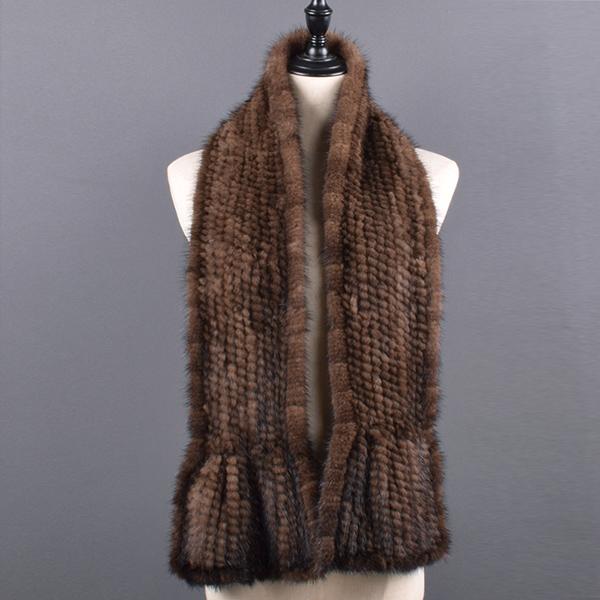 Winter Natural Mink Fur Scarf For Women Long Style Lady Genuine Fur Neckerchief Handmade Knitted Really Mink Fur Scarves