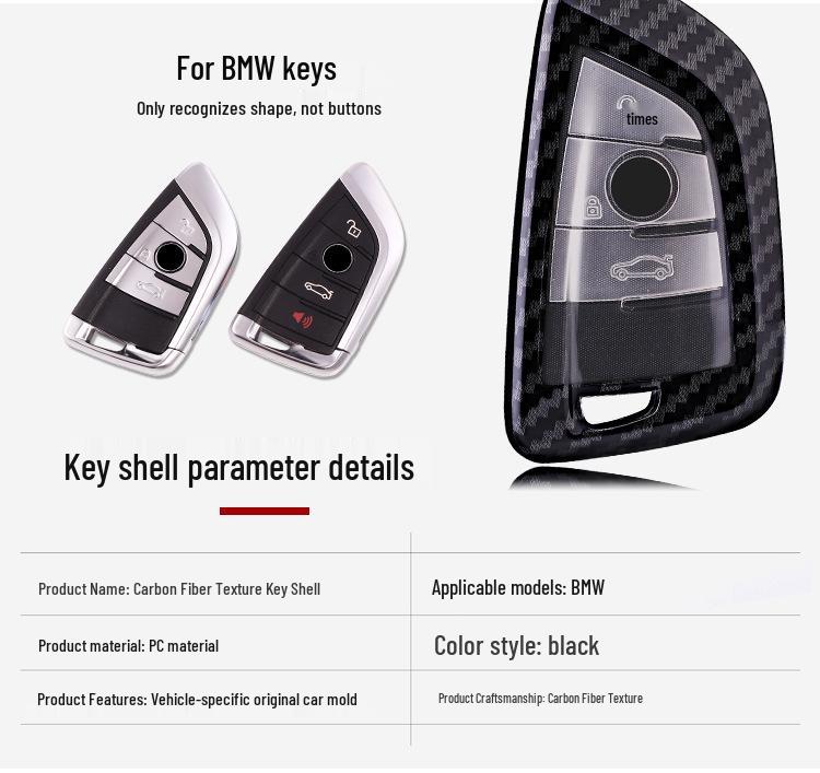 KAKTUS Carbon Fiber Car Key Case for BMW 18 Models 57 Series X1/X3 - Full Wrap Shell