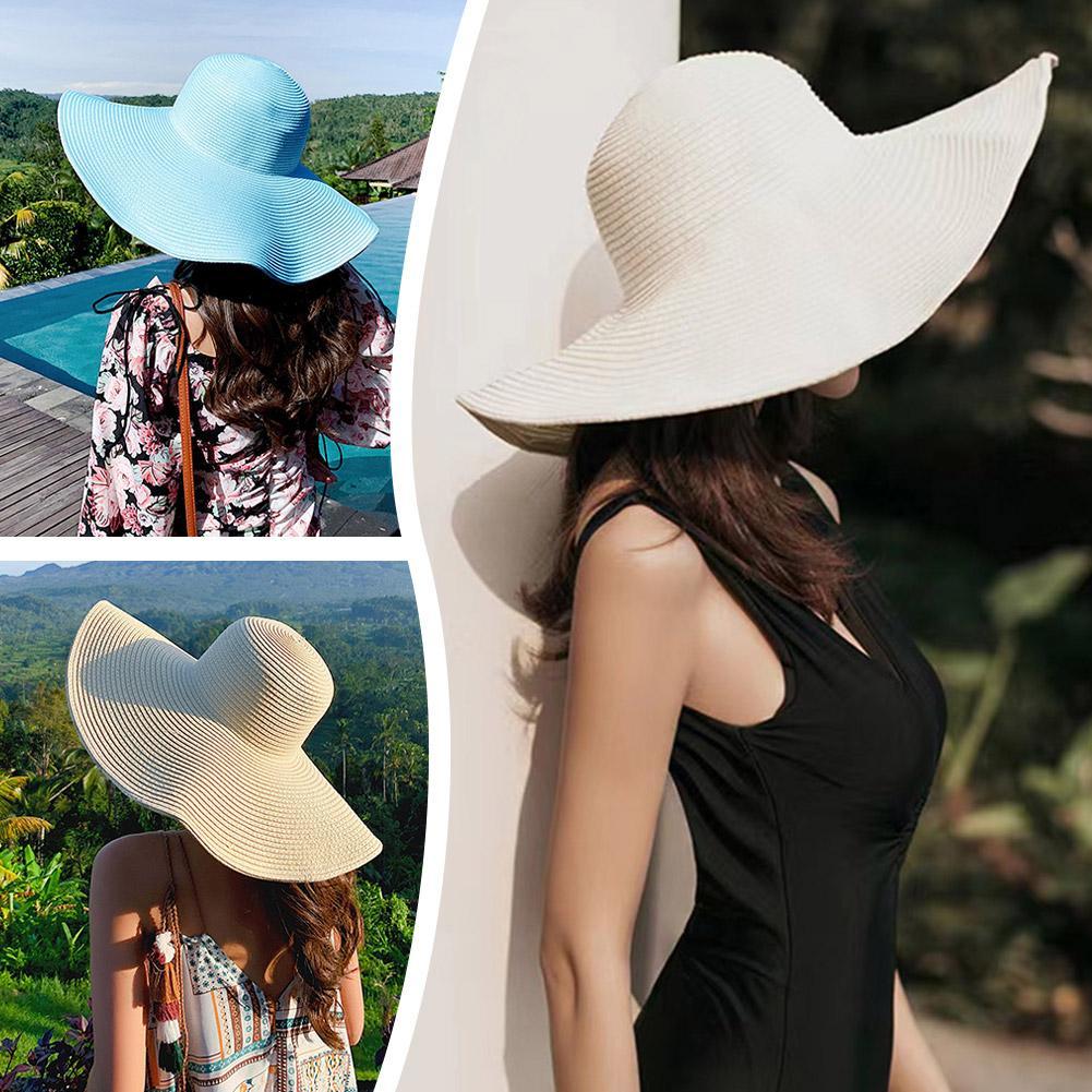 Korean Style Solid Color Wide Brim Sun Hat Women's Beach Straw Hat Foldable Spring Summer UV Protection Fashion Sunshade