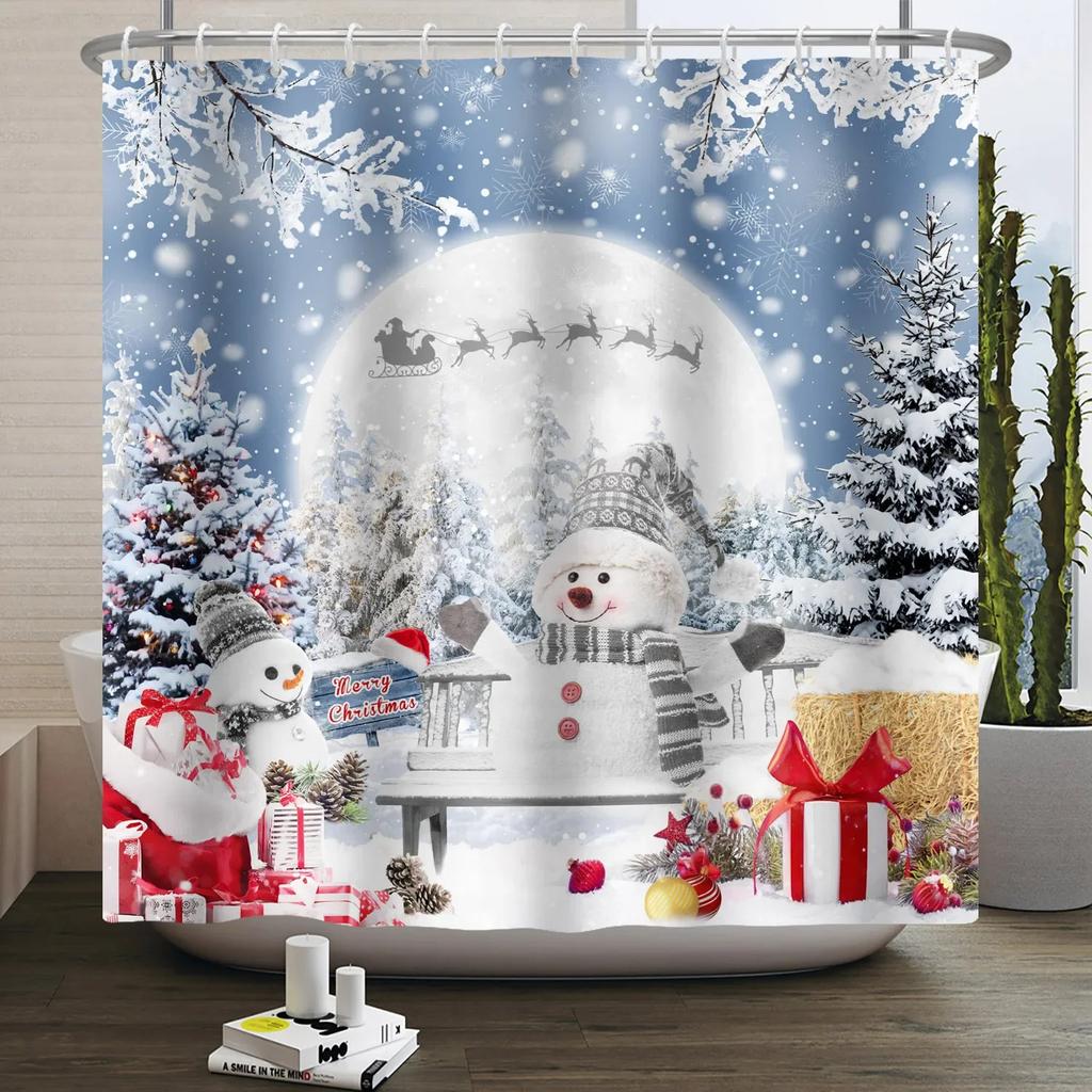 ZHL22Christmas Shower Curtain for Bathroom Waterproof Decoration with Hooks Weighted Lead Hem Heavy Duty Polyester Bath Curt2Ol%