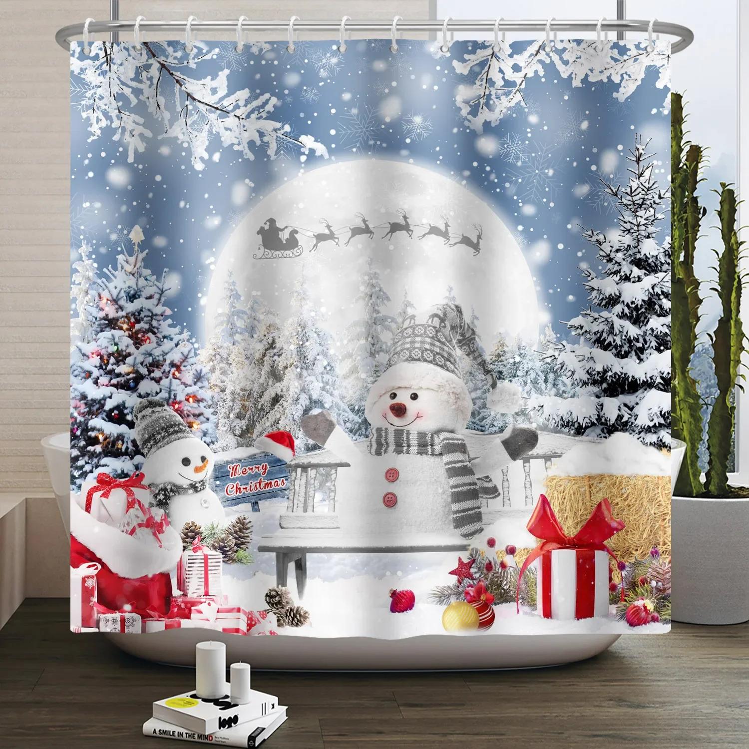 

ZHL22Рождественская шторка для душа для ванной водонепроницаемая декорация с крючками утяжеленный свинцовый подол сверхпрочный полиэстер шторка для ванны 2Ol% W120xH180CM