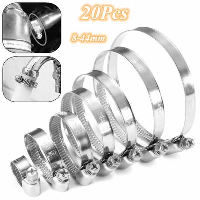 20 adet/10 adet 8 boyutları 8-44mm aralığı ayarlanabilir paslanmaz çelik vidalı bant hortum kelepçeleri yakıt borusu sonsuz dişli klipsi