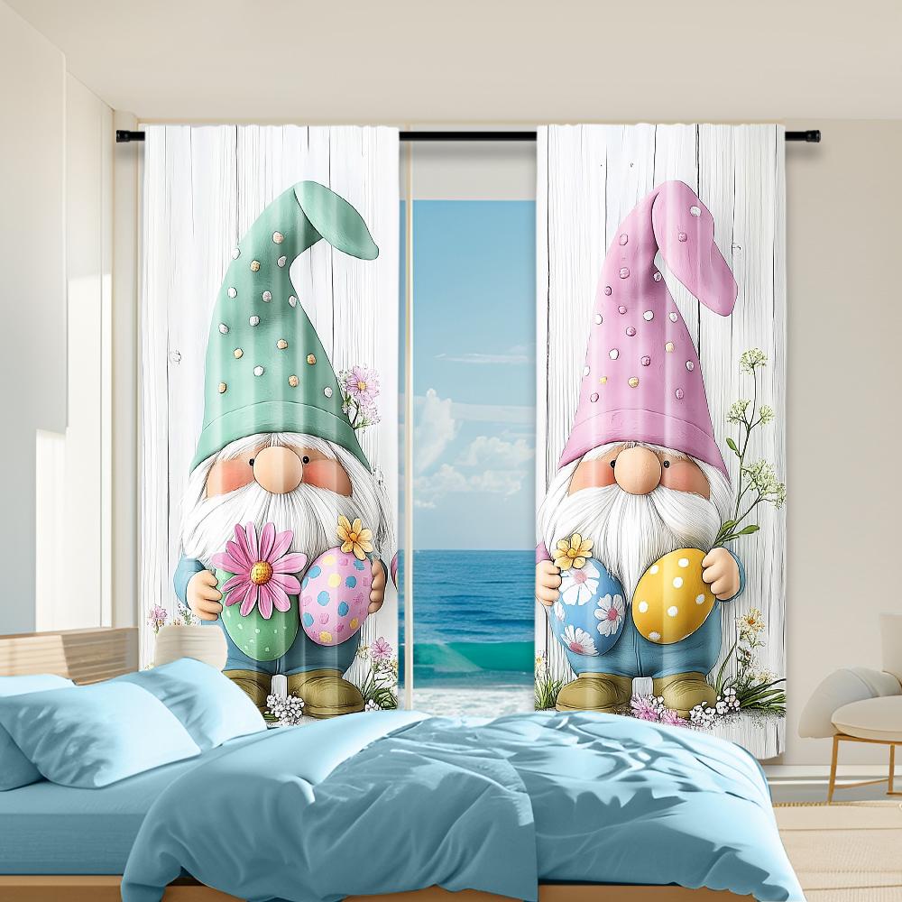 

2Pcs Easter Egg Gnome Rabbits Printed Window Curtain For Bedroom Office Kitchen Living Room And Study Rod Hole Window 29x65in(75x166cm)