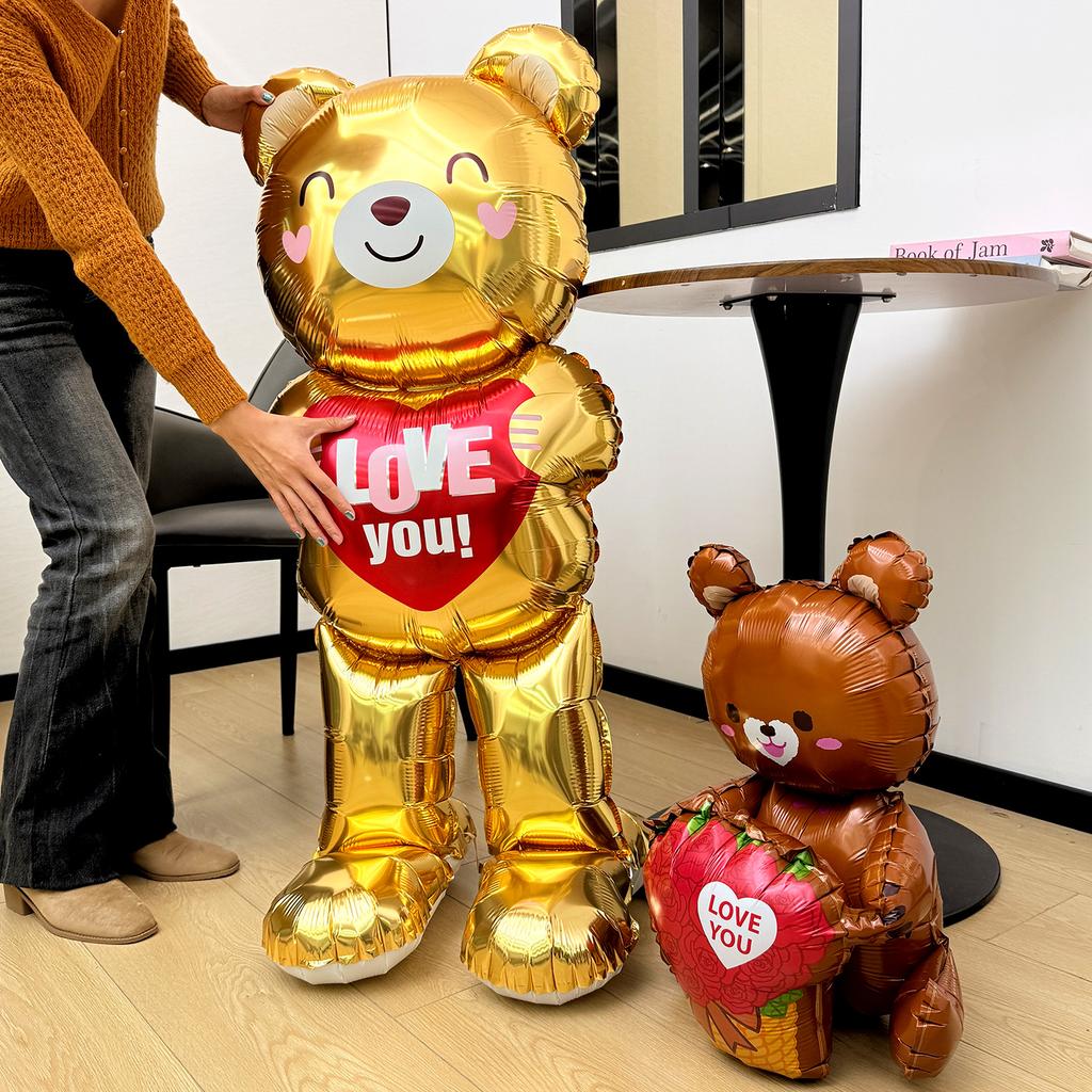 Extra Großer Stehender Bär Rosenballon Niedlicher Herzbär Aluminiumfolienballons für Romantischen Valentinstag Hochzeitsparty Dekoration