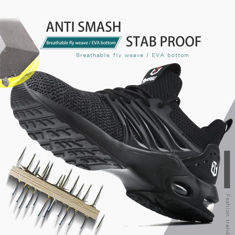 Lekkie buty robocze z poduszką powietrzną dla mężczyzn i kobiet, oddychające sneakersy robocze, buty ze stalowym noskiem, ochrona stóp przed przebiciem