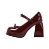 Burgundy temperament is not tired of feet high heels women's autumn 2025 new versatile thick heel Mary Jane single shoes