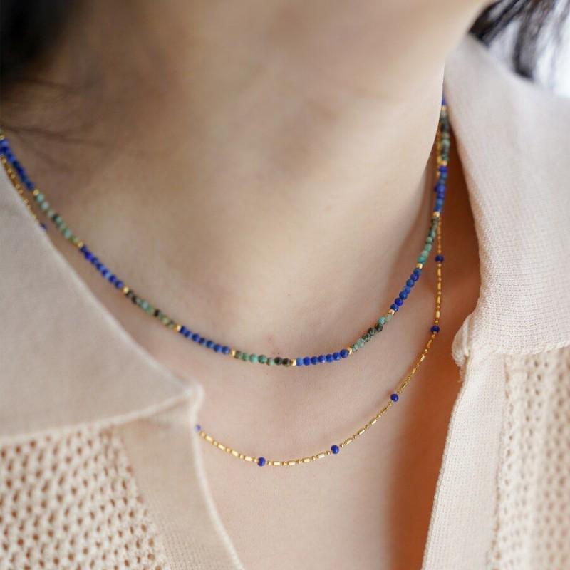 Handmade Tungsten Lapis Lazuli Beaded Necklace for Women Ethnic Style Daily Life Vintage Fashion Jewelry Accessories