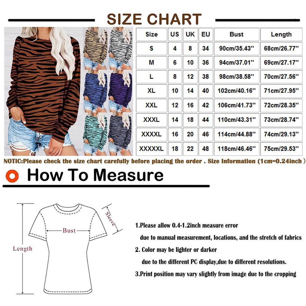 Fashion Women Loose Leopard Stripes Printed Blouse Long Sleeves T-Shirt Tops