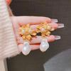 Used Wind Gold Pearl Floral Rose Stud Earrings - Irregular Luxury Design