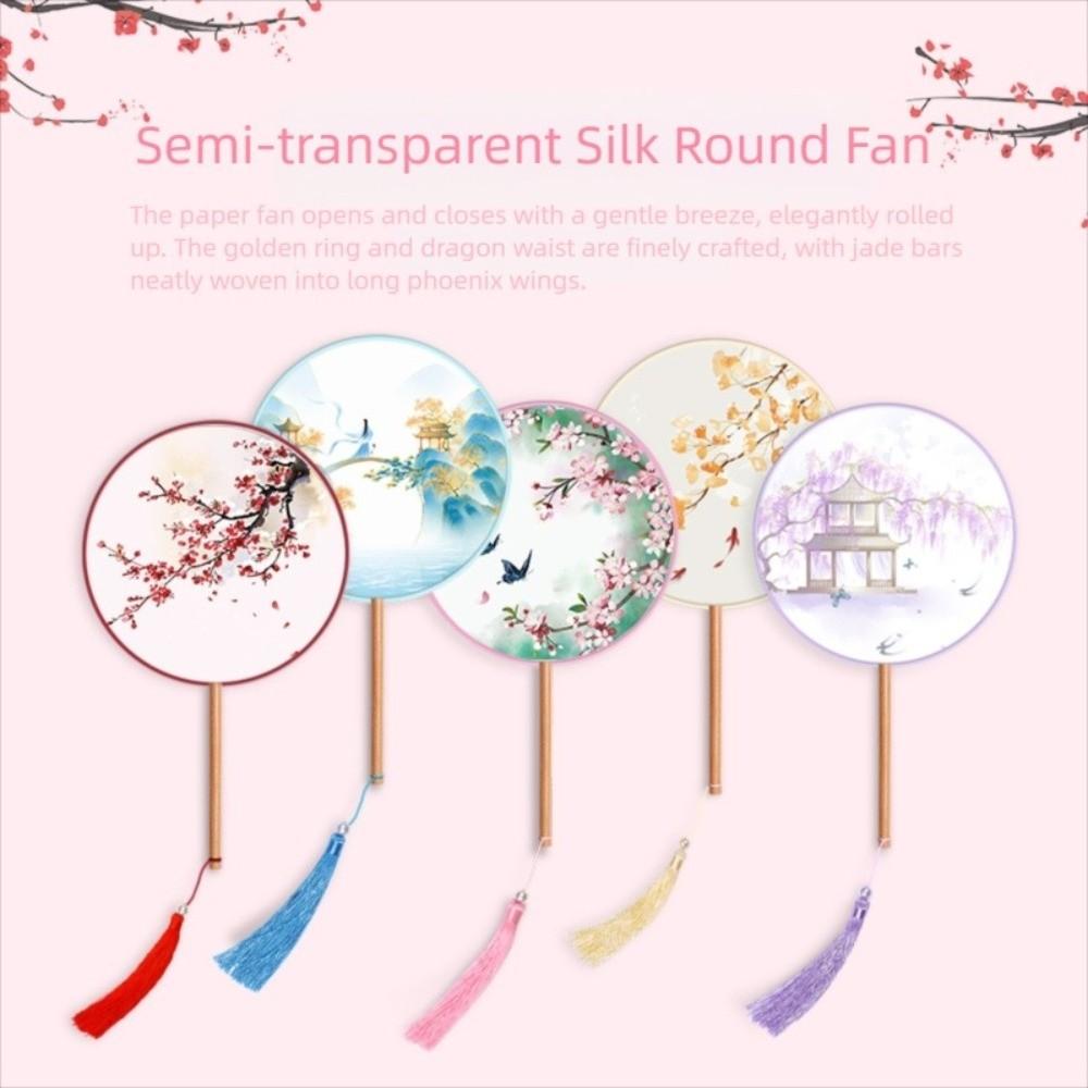 Silk Material Chinese Round Hand Fan Embroidery Design Cheongsam Tang Suit Fan  Wedding Ceremony
