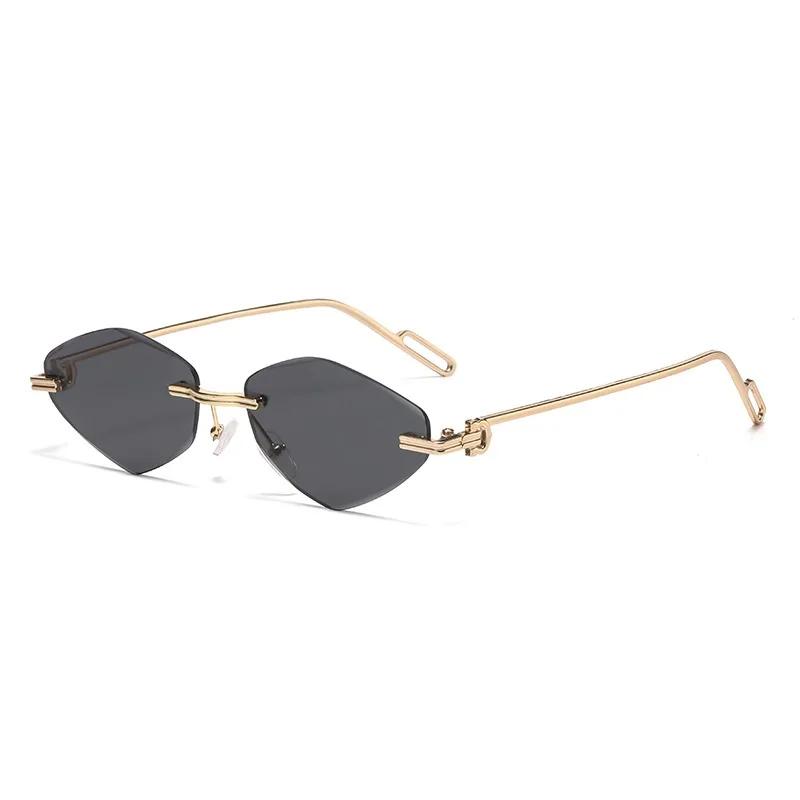 Fashionable Ladies Unisex Frameless Sunglasses Edge Cut Design Slimming Effect Sun Protection High-End Sensation Trendy Eyewear