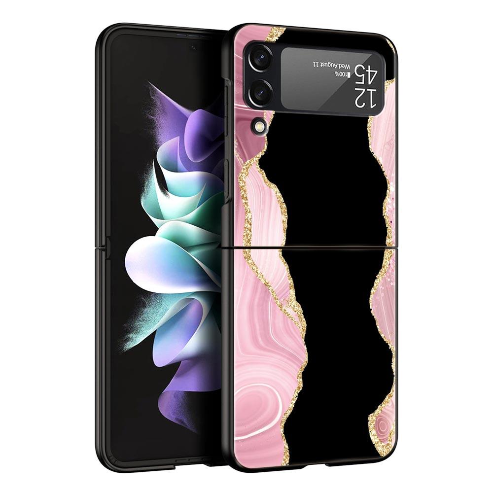 

Agate Textu Geometry Marble Luxury Phone Case For Samsung GalaxyZ Flip 4 5 Fold Black Hard PC Shell For Samsung Z Flip 3 Cover Samsung Z Flip