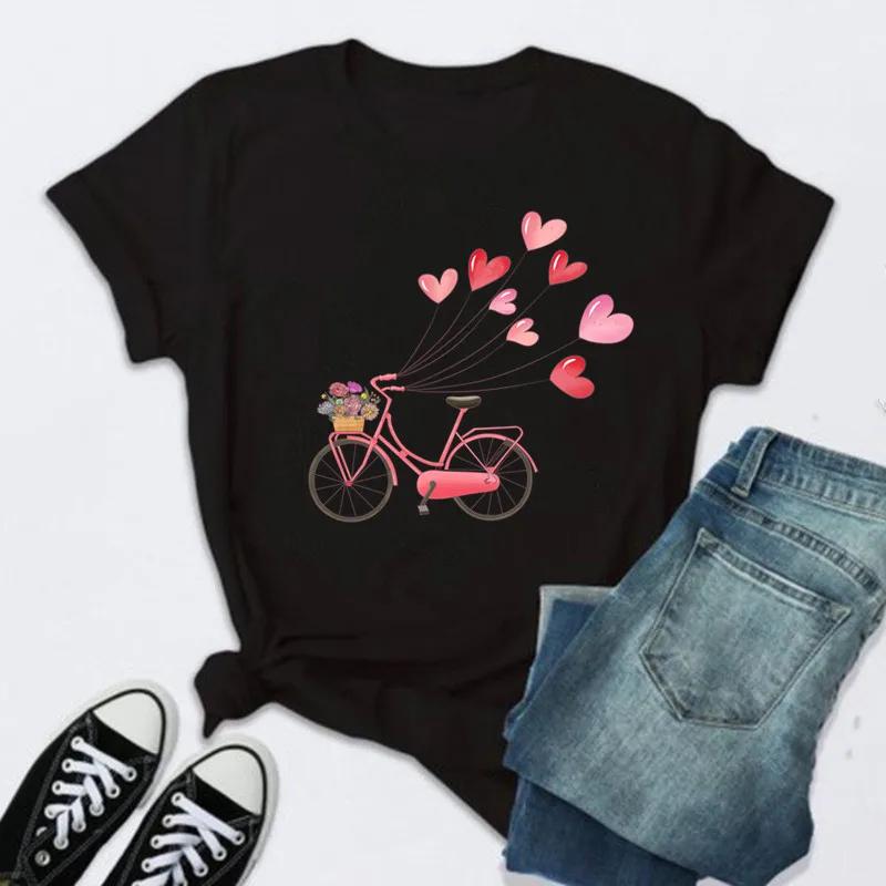 Women Rose Print Black T Shirt Female 2026 Valentine New Tshirt Fashion Short Sleeve Tee Tops Harjauku Cute Tshirt Graphic Y2K