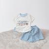 Girls Summer Cartoon Plaid Short Sleeve Top And Shorts Set Cute Baby Casual Two Piece Outfit