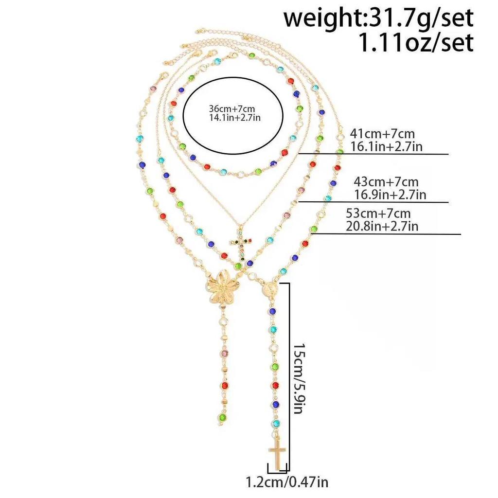 Ingemark Boho Sexy Colorful Crystal Long Y-Shaped Necklace for Women Trendy Cross Flower Pendant Metal Choker Party Y2K Jewelry