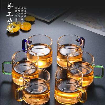 Heat-Resistant Borosilicate Glass Mug with Colored Handle Cute Stand Small Cup Set Coffee and Tea Home Water Glasses 6PCs