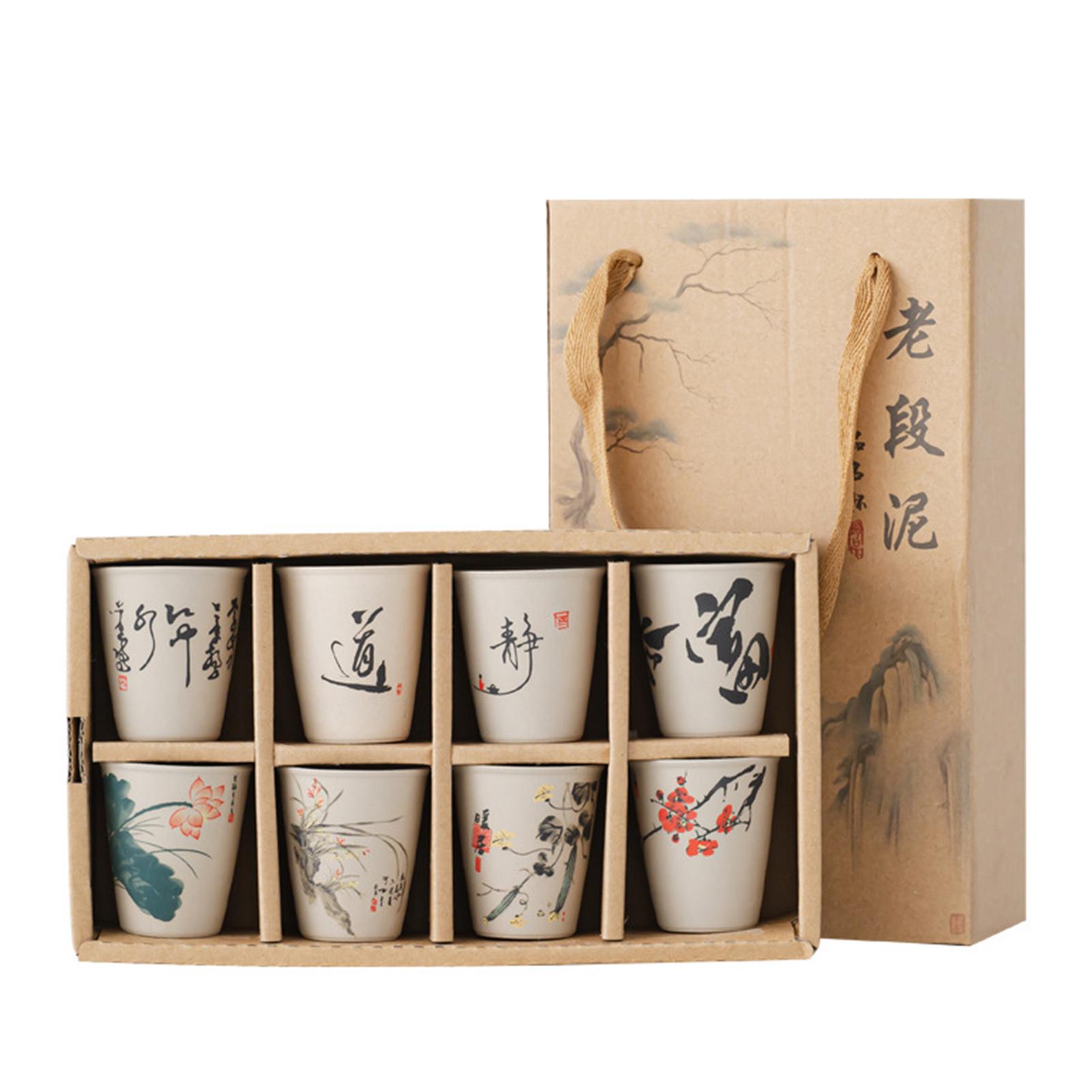 

Porcelain Tea Cup Set Vintage Handle-less Ceramic Teaware For Brew Loose Oolong/Puerh Tea A