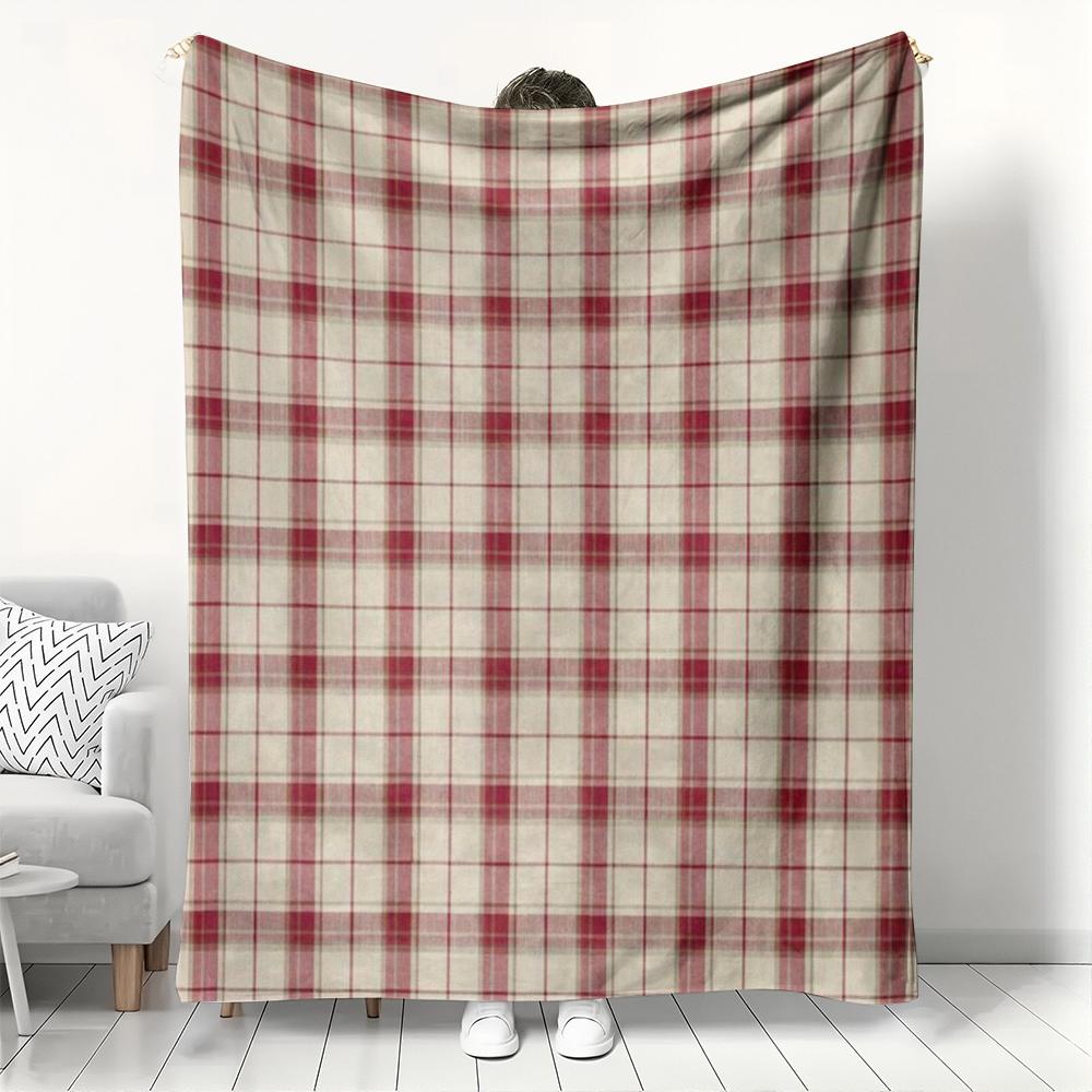 Cozy Plaid Throw Blanket Soft Flannel Sofa Cover Home Decor Warm Winter Bedding Living Room Decoration Comfortable Red White
