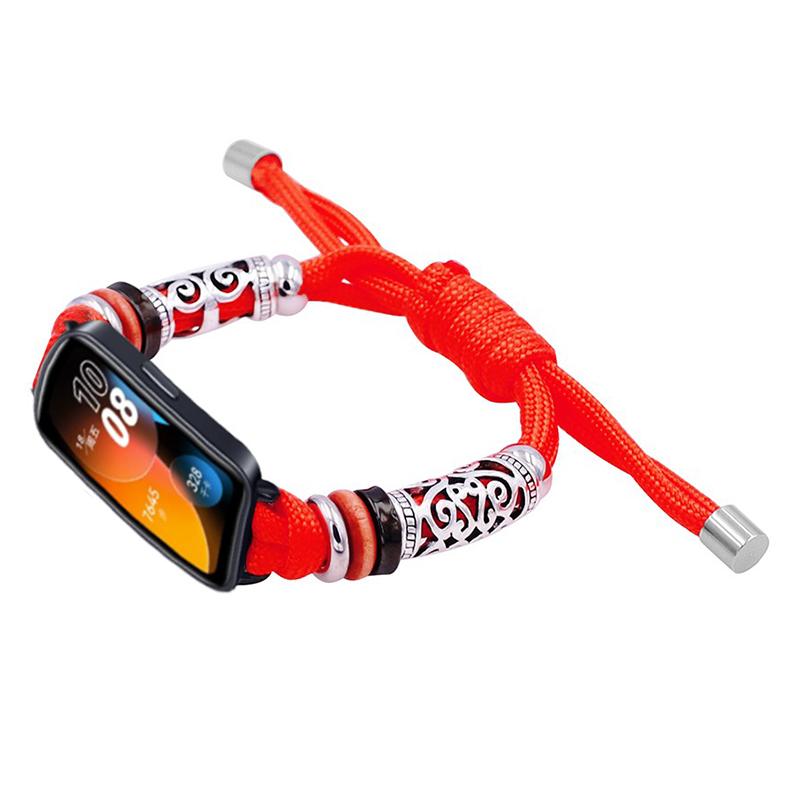 

For Huawei Band 8/Band 8 NFC/Band 9/Band 9 NFC Watch Band Beads Decor Braided Rope Adjustable Wrist Strap Red