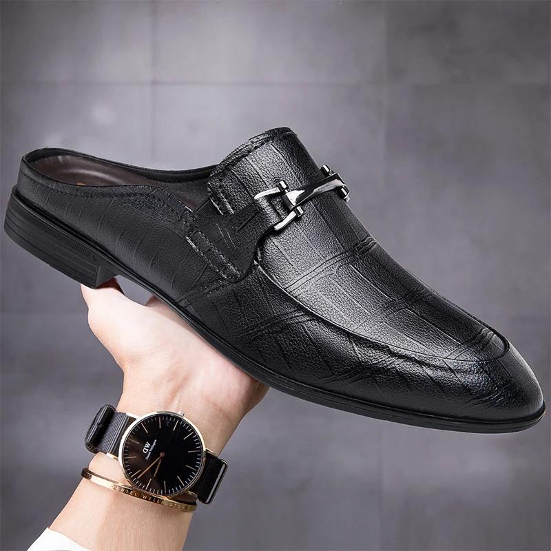 Mules Scarpe in Vera Pelle Uomo Mezze Scarpe per Uomo Pantofole di Marca di Lusso Mocassini da Uomo Scarpe Casual Calzature Maschili Traspiranti