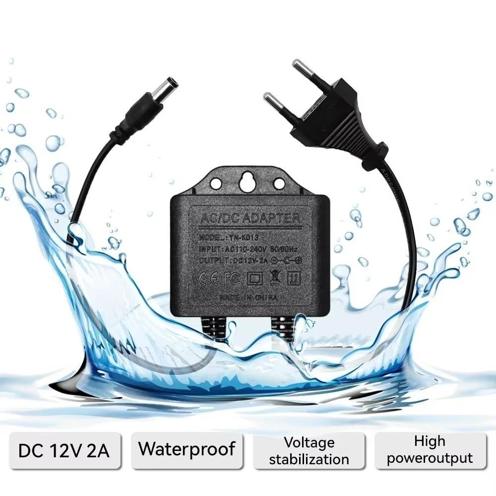 DC12V 2A Adapter Camera Power Supply Waterproof EU Plug Power Adapter AC100V-240V Input Black Camera Charger Outdoor