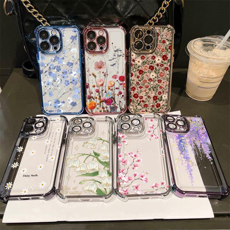 Flower Plating Clear Case For Huawei Honor X5C X7D X9D 400 Pro Magic 7 Lite X8C X8B X8 X8A X7A X6C X9B X5B X6A X9A Airbag Cover