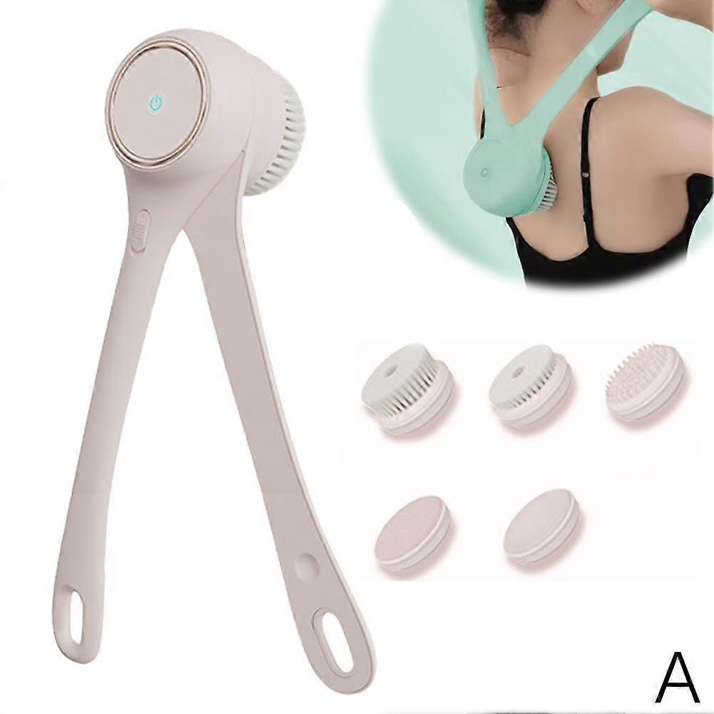 Electric Long Handle Bath Brush with 5 Brush Heads - Powerful Scrubbing