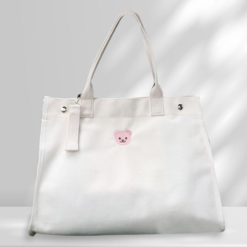 

Women Cute Maternity Bag Embroidery Bear Large Outing Bag Canvas Large Capacity Multi-functional Newborn Diaper Organizer Pouch білий