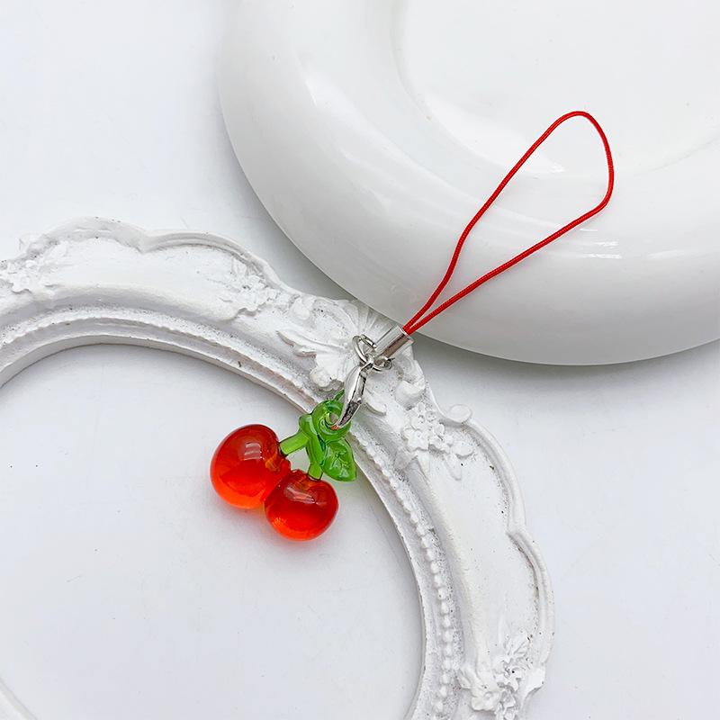 Y2K Cute Strawberry Resin Phone Charms Mini Fruit Pendant Lanyard Accessories for Girls