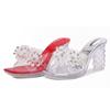 Transparente Strass dicke hohe Absätze Sommer tragen Kristall Sandalen Schuhfabrik neu Laufsteg Sandalen
