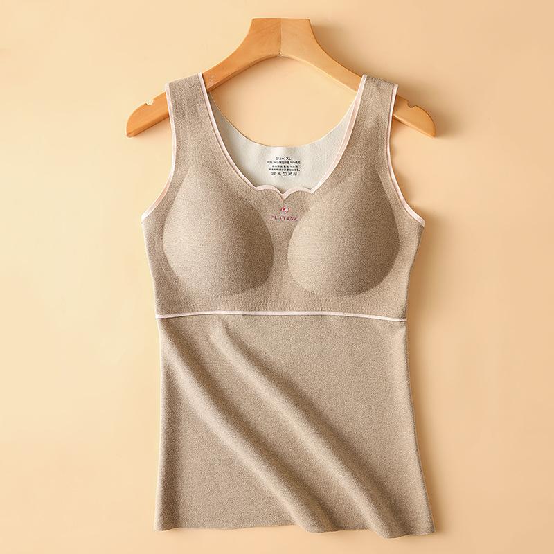Autumn Winter De Velvet Thermal Vest Women Padded Shaping Thermal Underwear Sleeveless Vest with Chest Pads