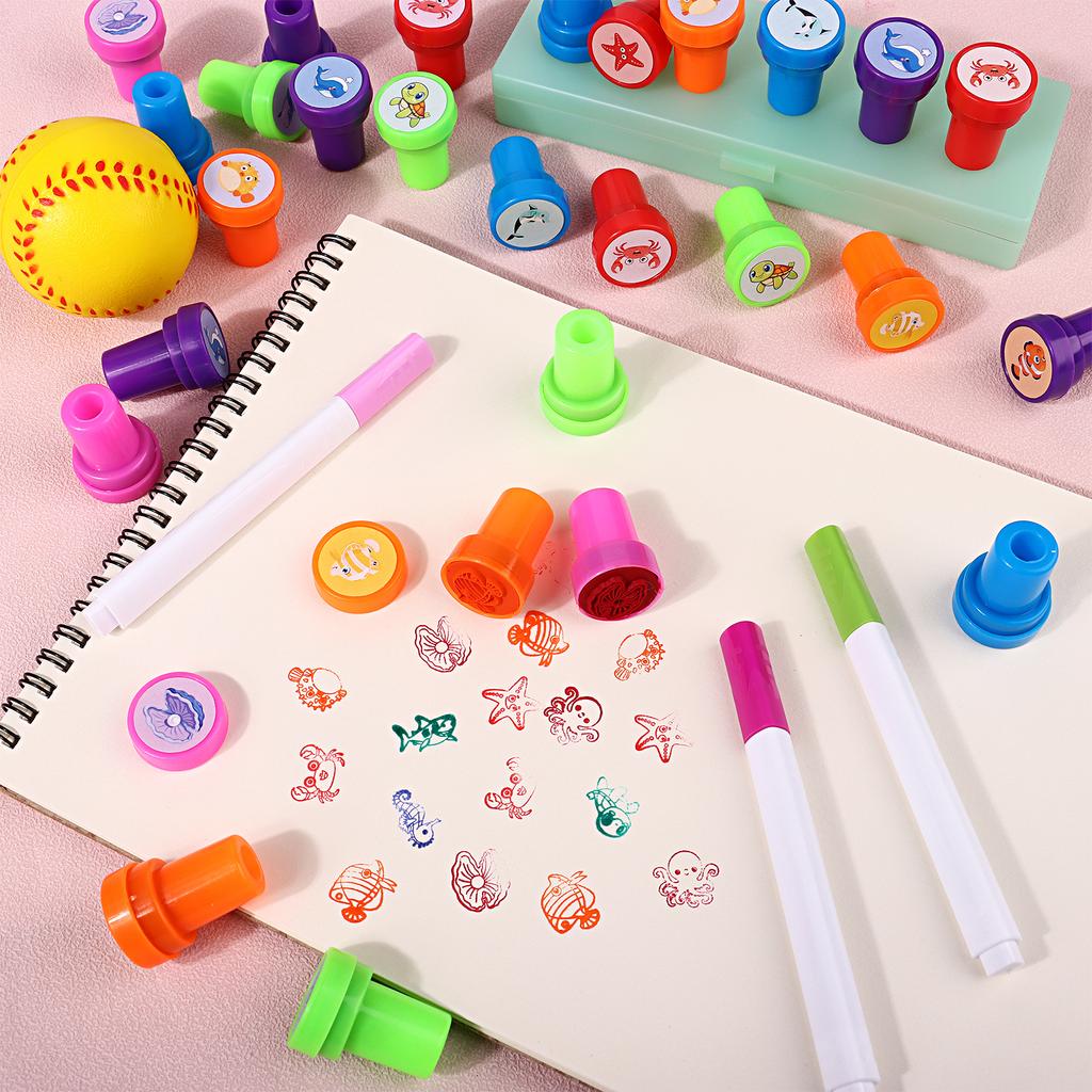 36 ks Zvířecích razítek pro děti Mořská zvířata Oceánský život Razítka Dárky na tématickou párty v oceánu Odměny do třídy Samobarvící razítka