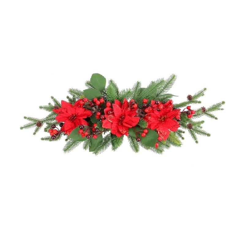 

Decorative Christmas Garlands With Poinsettias Flower, Berries, Pine Cones And Leaf For Pleased Ambiances 1