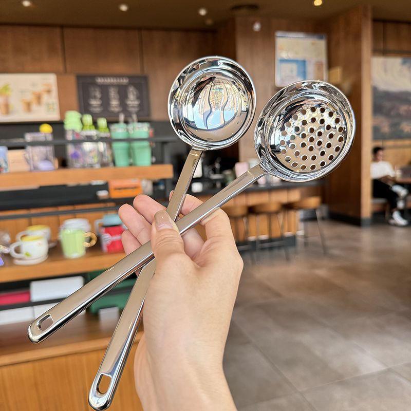 2pcs/set Soup Spoon and Slotted Spoon Set Long Handle Pot Serving Utensil with Ergonomic Grip for Home Kitchen Use