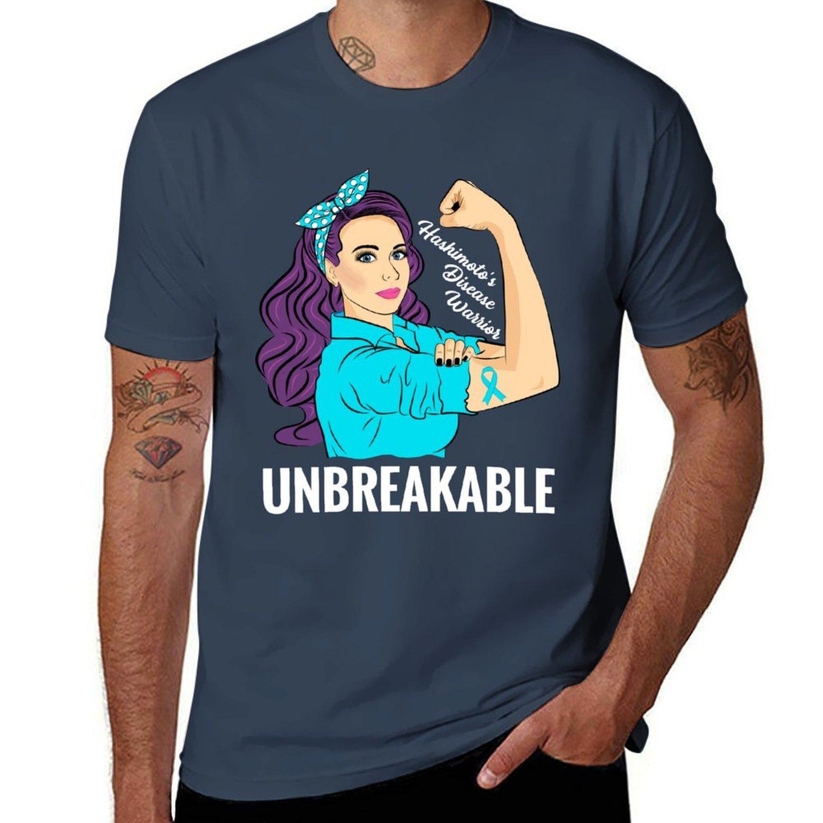 Hashimotos Disease Awareness Thyroid Warrior Unbreakable Tshirt Modern Print Casual Tshirt S